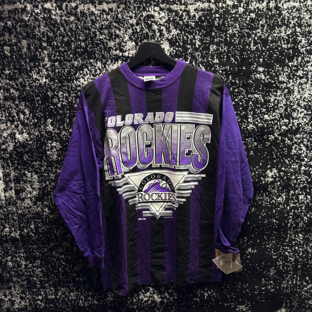 Vintage 1993 Colorado Rockies Competitor Striped Long Sleeve Shirt Mens XL NWT